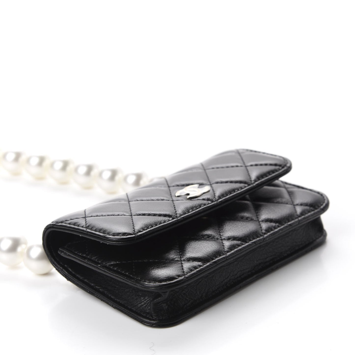 Calfskin Quilted Maxi Pearls Clutch With Chain Black