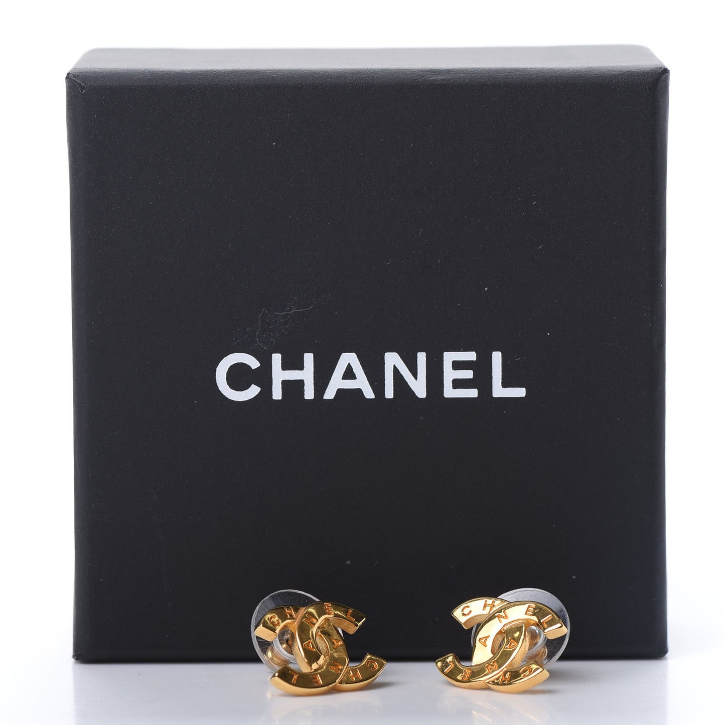 Metal CC Paris Button Stud Earrings Gold