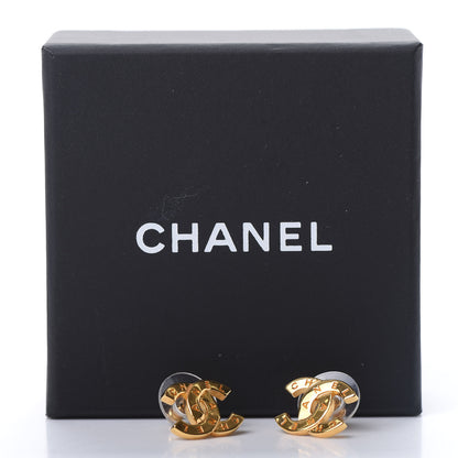 Chanel Metal CC Paris Button Stud Earrings Gold 5 of 5