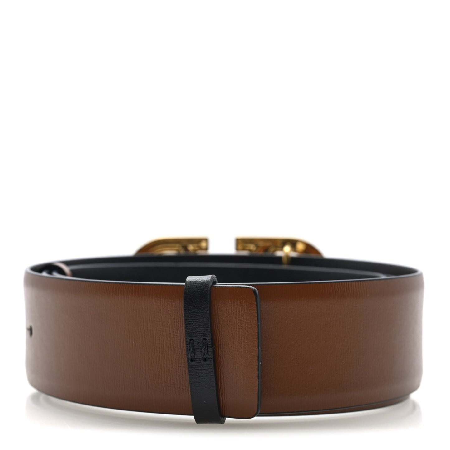 Glossy Calfskin VLogo Reversible 100 40 Belt Saddle Brown Black