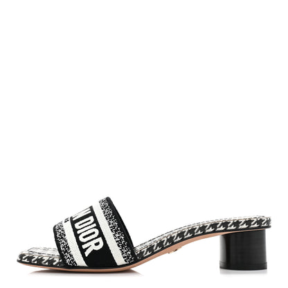 Christian Dior Canvas Embroidered Micro Houndstooth Dway 40mm Slide Sandals 36 Black White 1 of 9