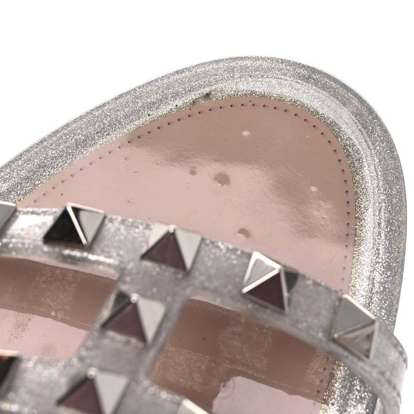 PVC Jelly Glitter Rockstud Caged Sandals 38 SIlver