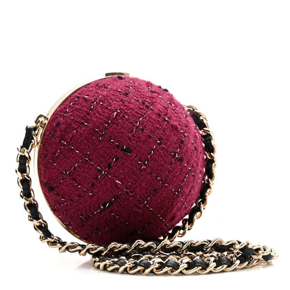 Chanel Tweed Minaudiere Round Chain Clutch Burgundy Black 3 of 11