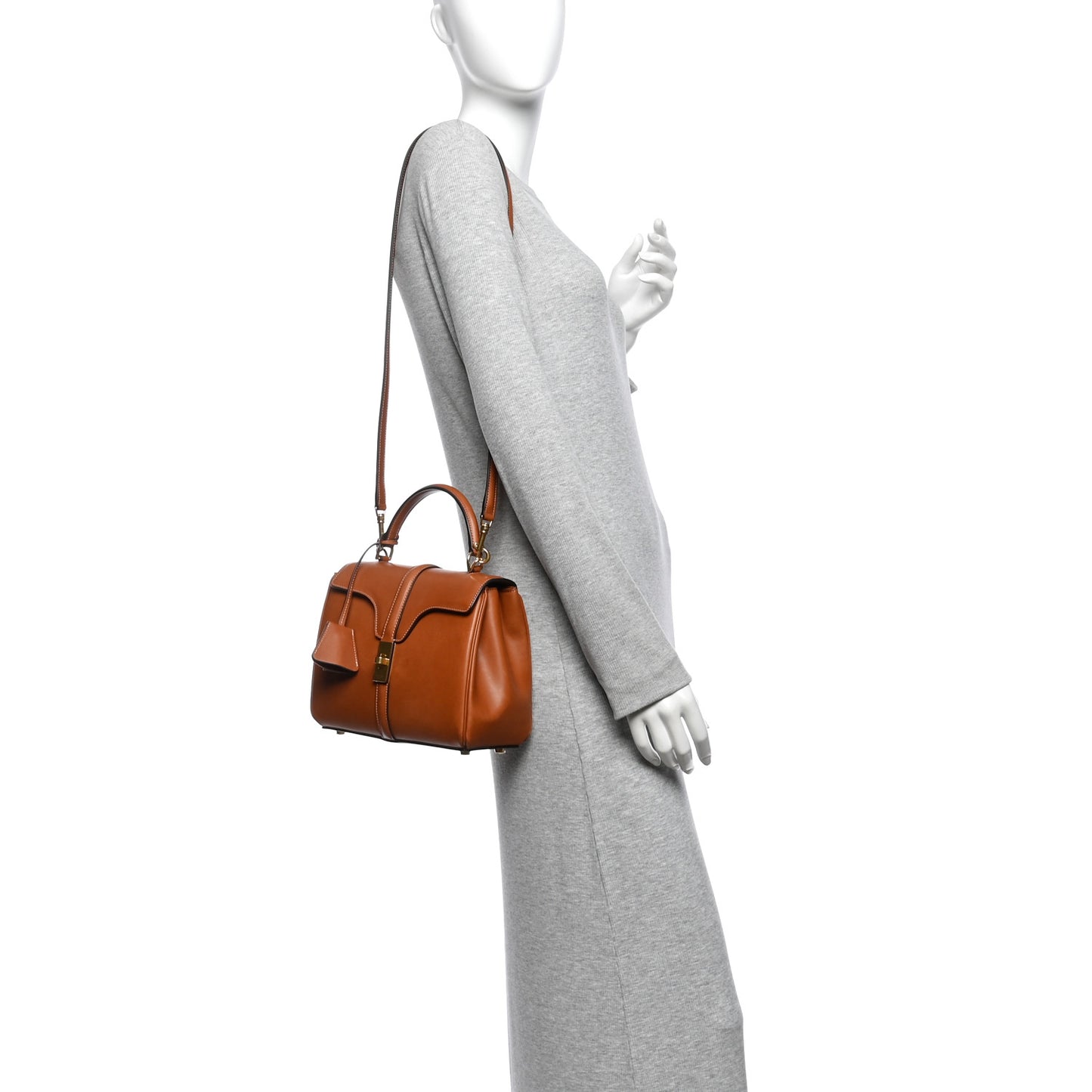 Satinated Calfskin Small 16 Top Handle Bag Tan