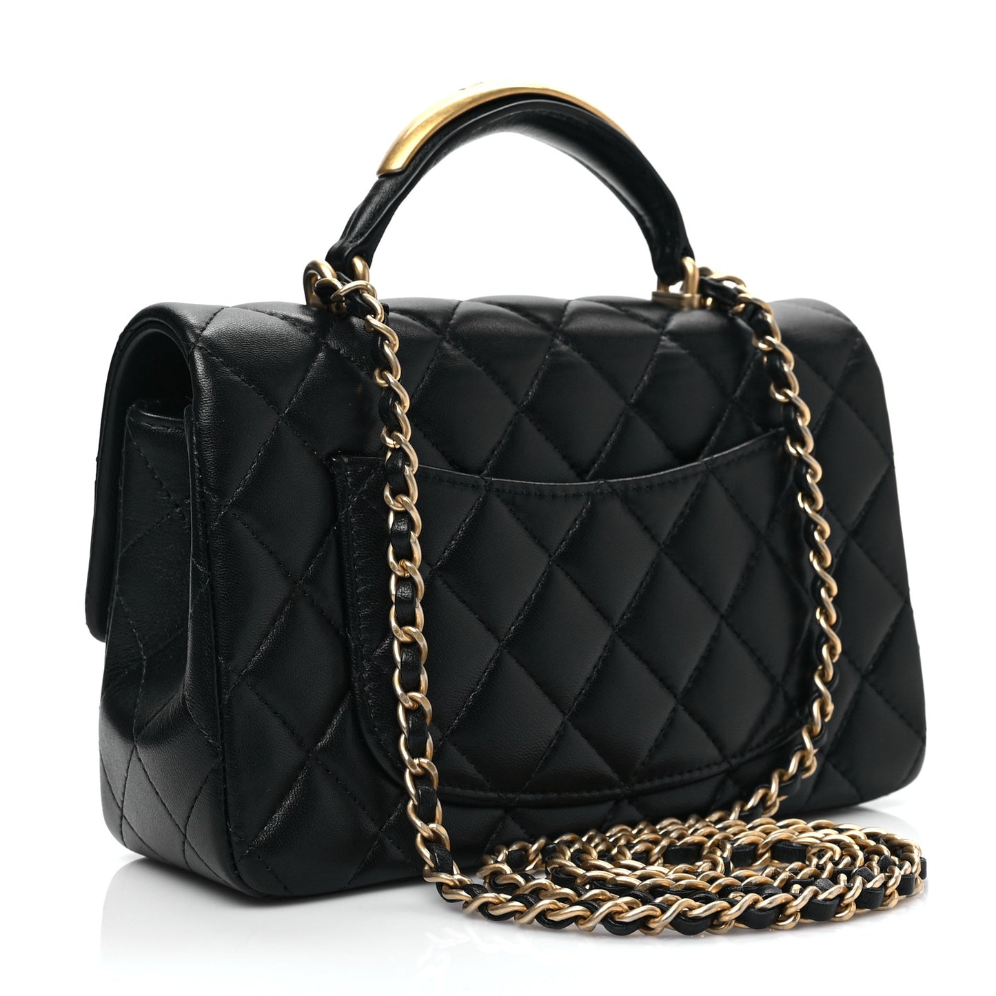Lambskin Quilted Metal Mini Top Handle Rectangular Flap Black