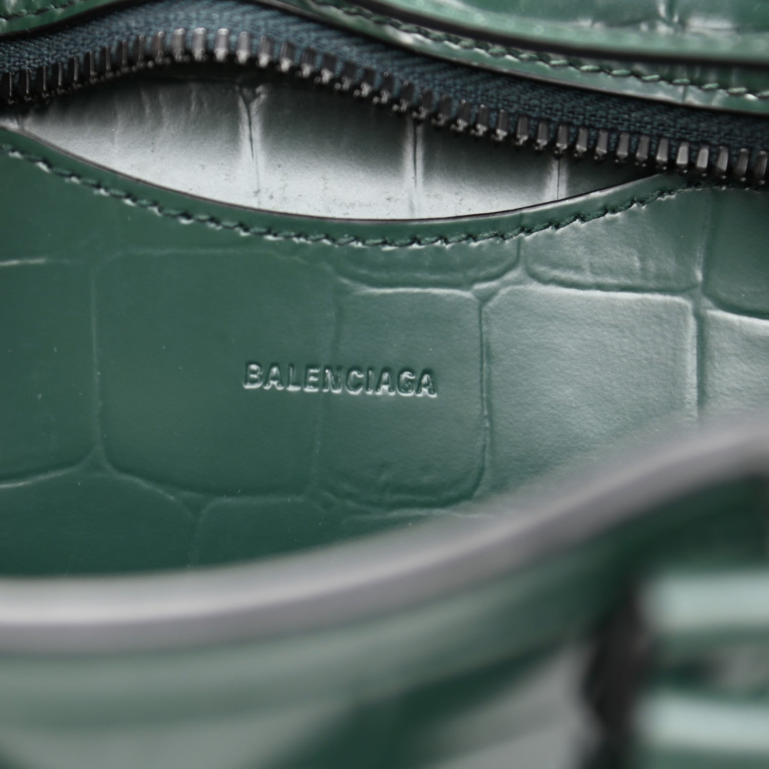 Balenciaga Semi Shiny Calfskin Crocodile Embossed Neo Classic Black Hardware Mini City Forest Green 6 of 9
