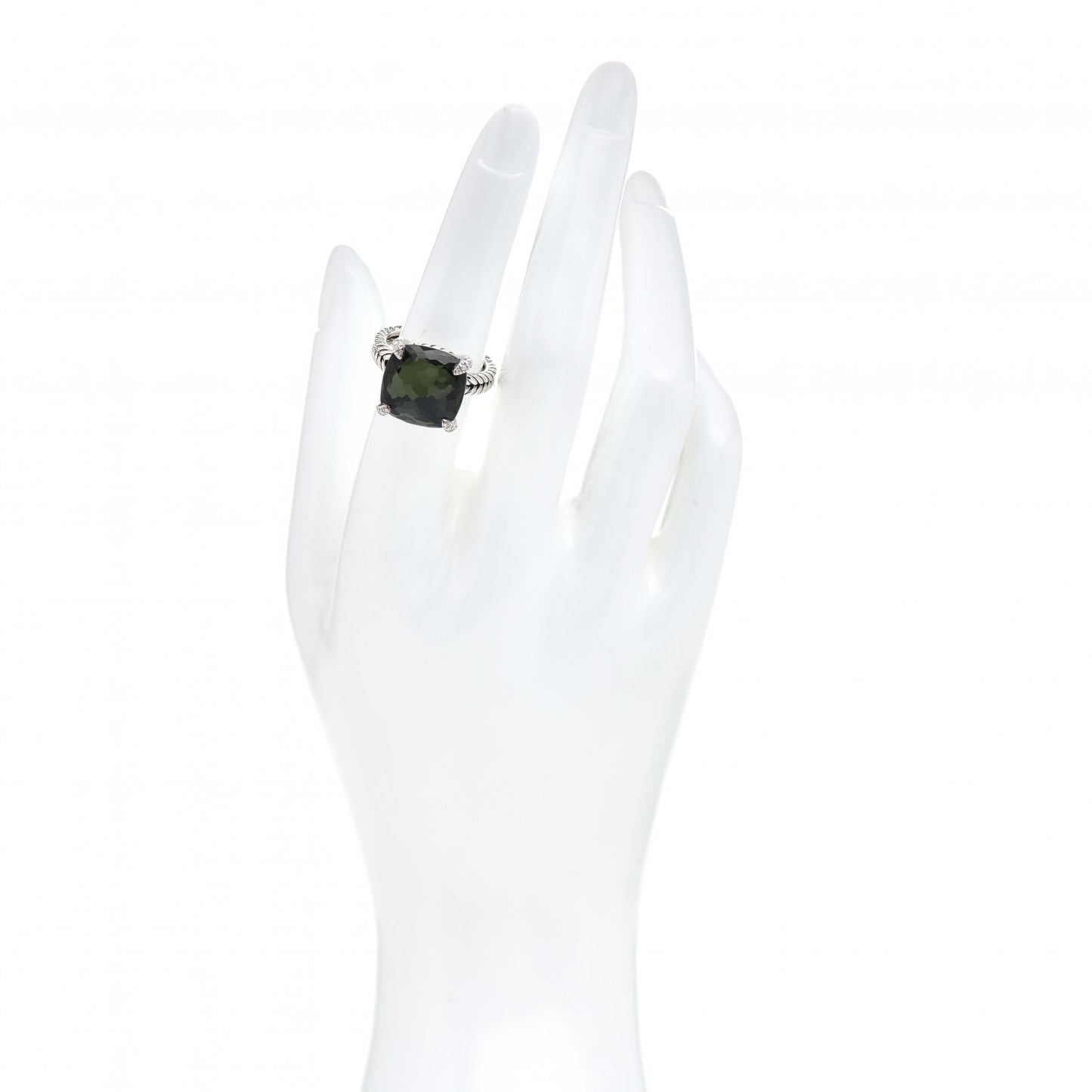 Sterling Silver Diamond Green Orchid 14mm Chatelaine Ring 54 6.75