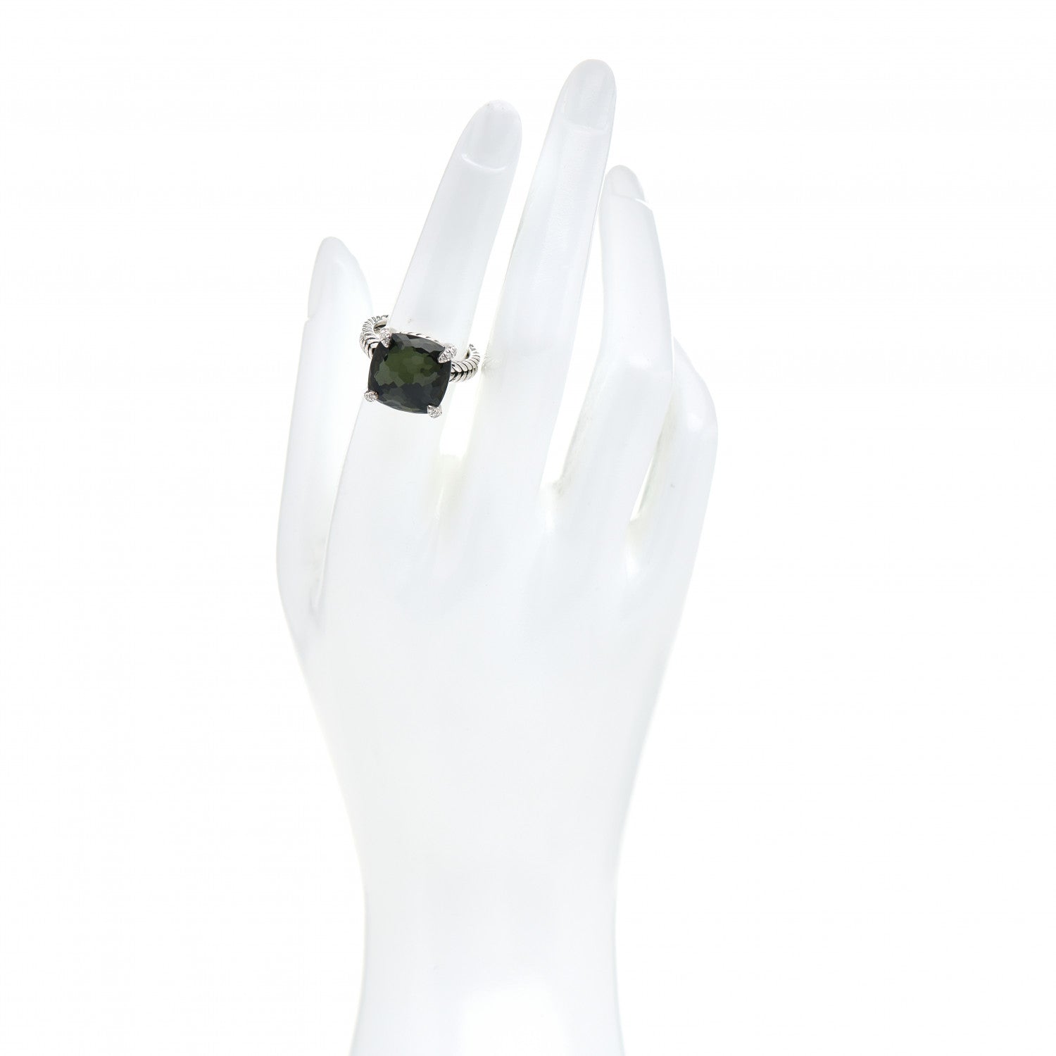 David Yurman Sterling Silver Diamond Green Orchid 14mm Chatelaine Ring 54 6.75 2 of 5