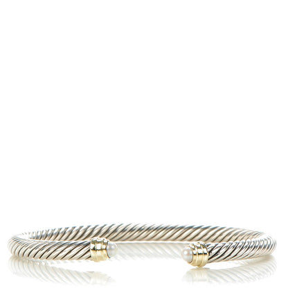 David Yurman Sterling Silver 14K Yellow Gold Pearl 5mm Cable Classics Bracelet 1 of 5