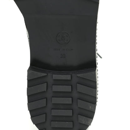 Chanel Crackled Calfskin Velvet Pearl Combat Short Boots 39 Black 10 of 19