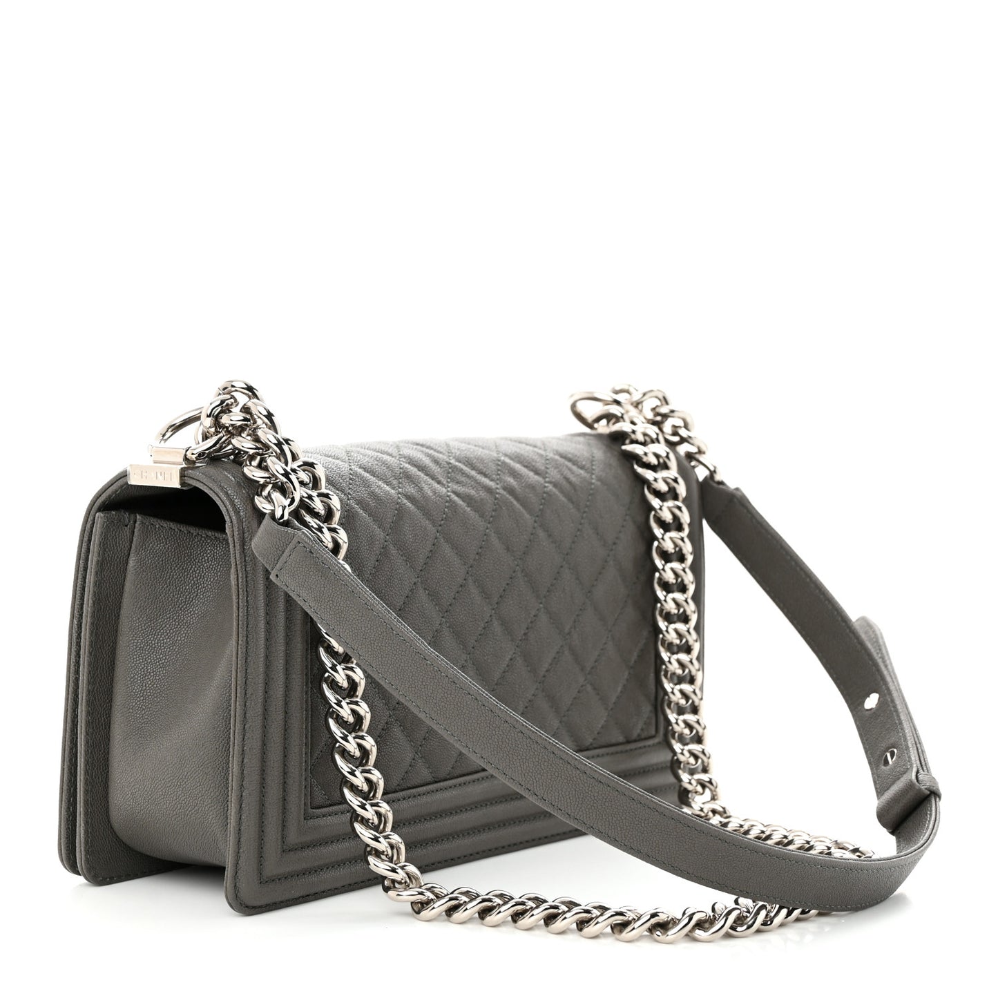 Caviar Quilted Medium Boy Flap Grey