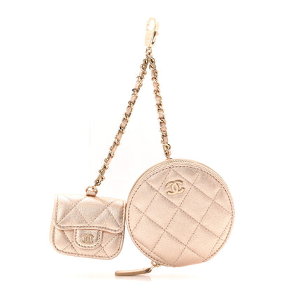 Chanel Metallic Lambskin Quilted Round Clip On Coin Purse Airpods Case Gold 1 of 6