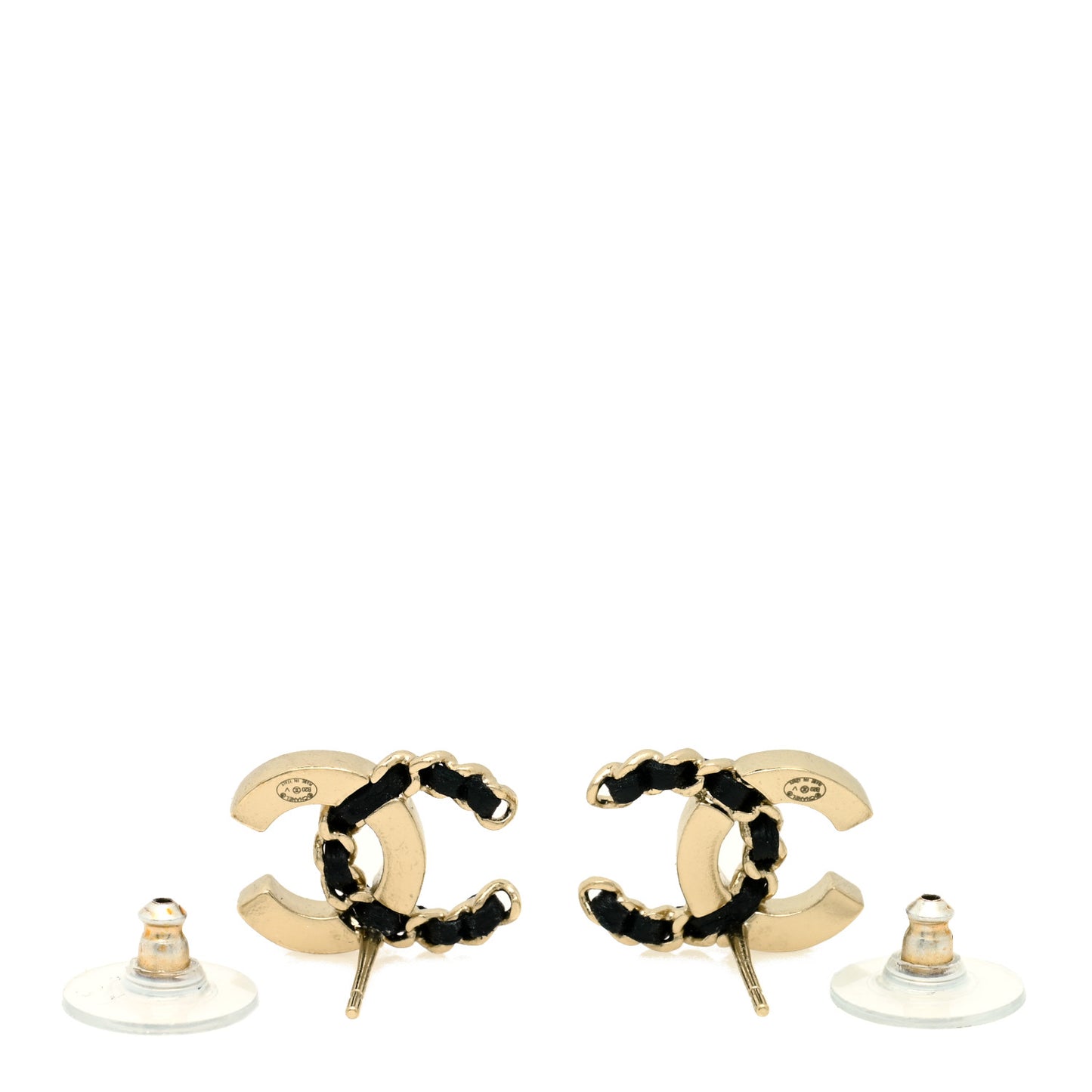 Crystal Baguette Lambskin Chain CC Vintage Allure Stud Earrings Black Gold