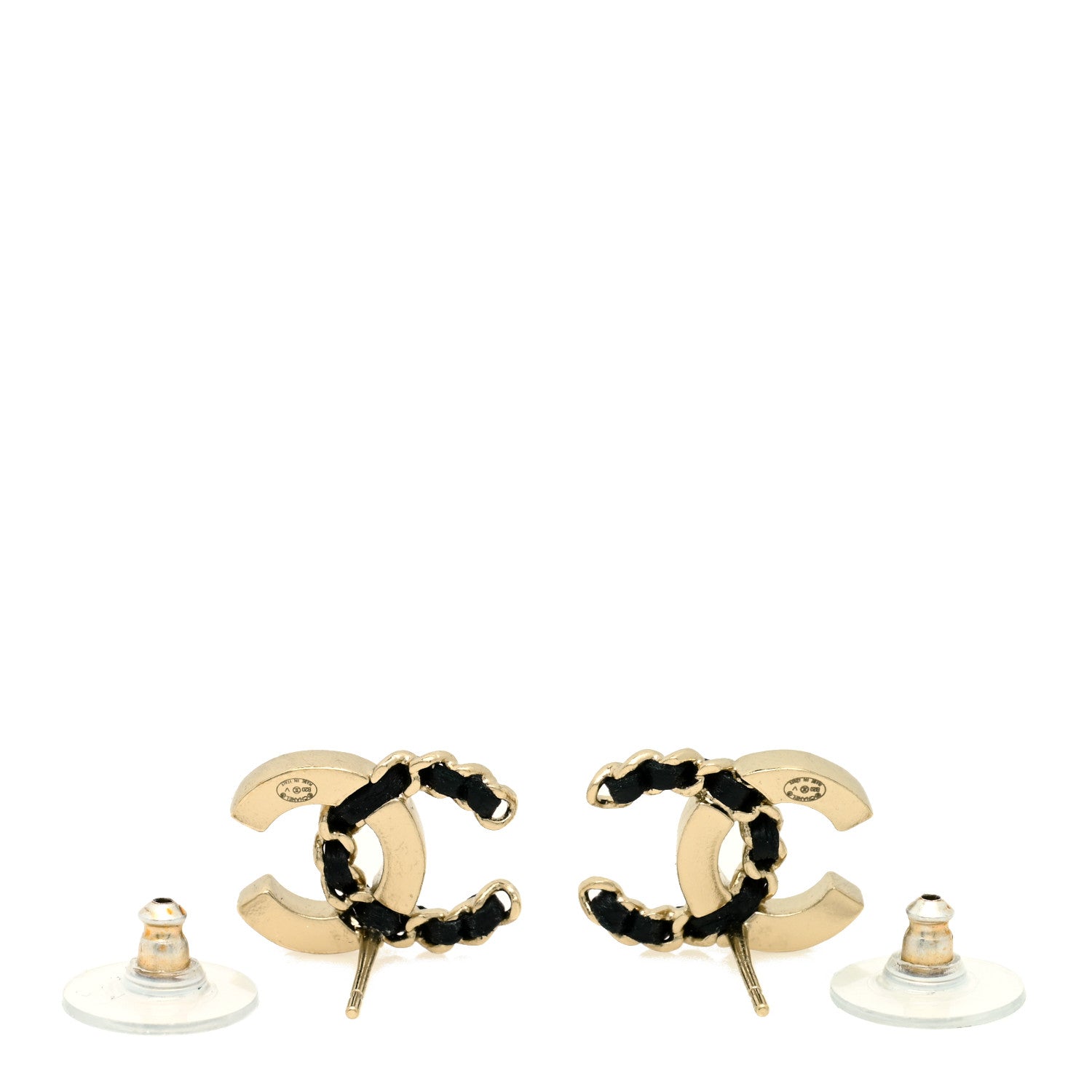 Chanel Crystal Baguette Lambskin Chain CC Vintage Allure Stud Earrings Black Gold 3 of 5