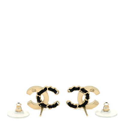 Chanel Crystal Baguette Lambskin Chain CC Vintage Allure Stud Earrings Black Gold 3 of 5