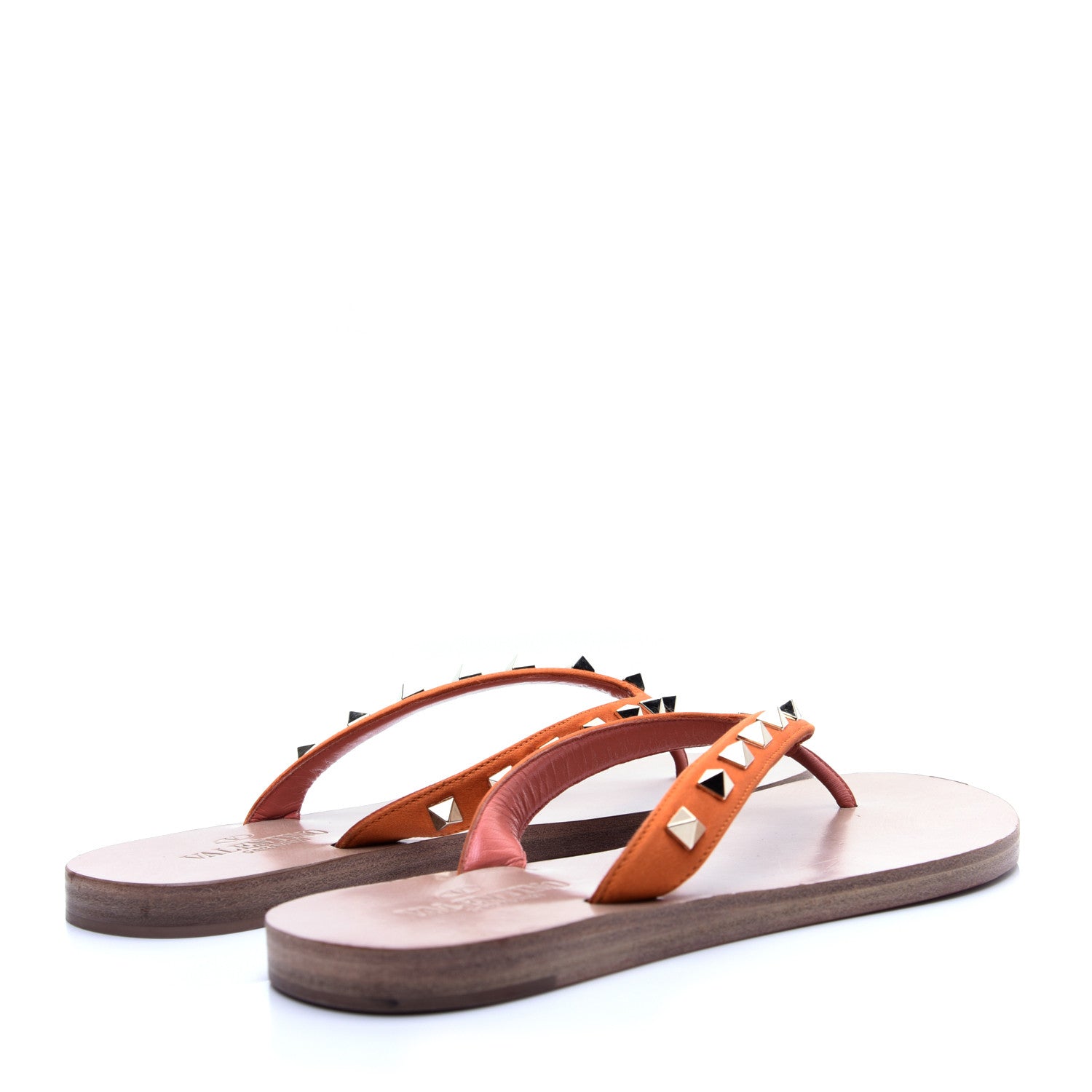 Valentino Garavani Satin Calfskin Rockstud Thong Sandals 36 Orange 4 of 11