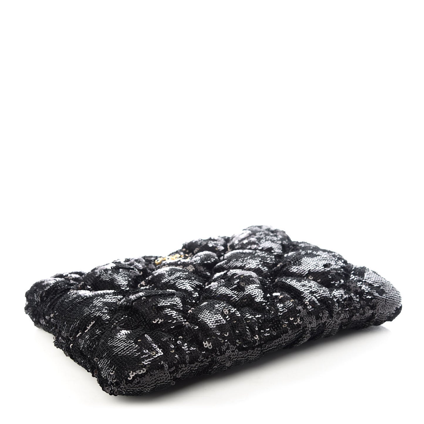 Sequins Quilted Large Chanel 19 Pouch Black