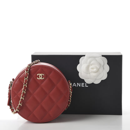Chanel Lambskin Quilted Round Clutch With Chain Red 11 of 11