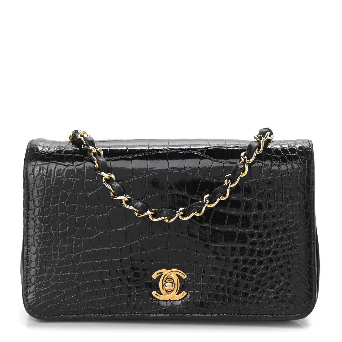 Shiny Crocodile Evening Flap Black