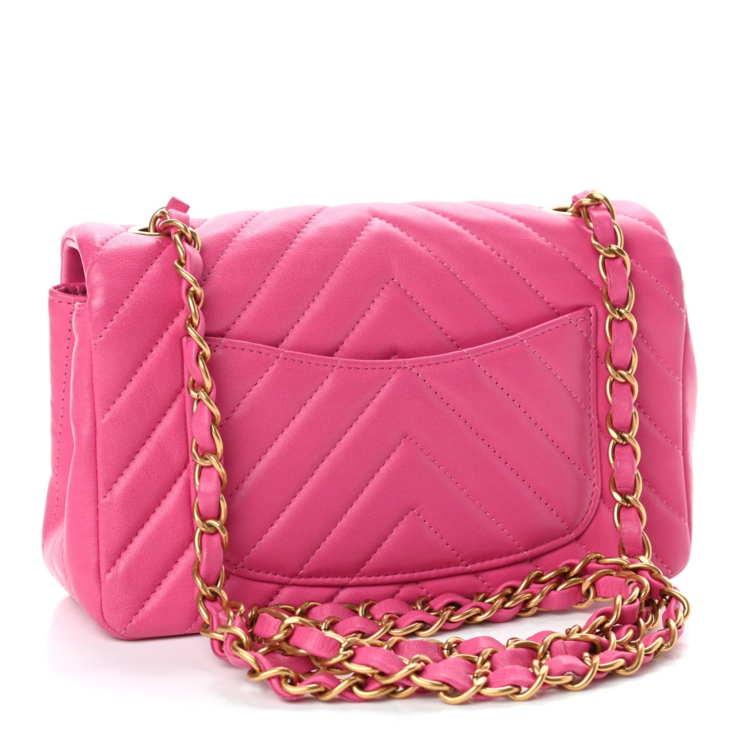 Lambskin Chevron Quilted Mini Rectangular Flap Dark Pink