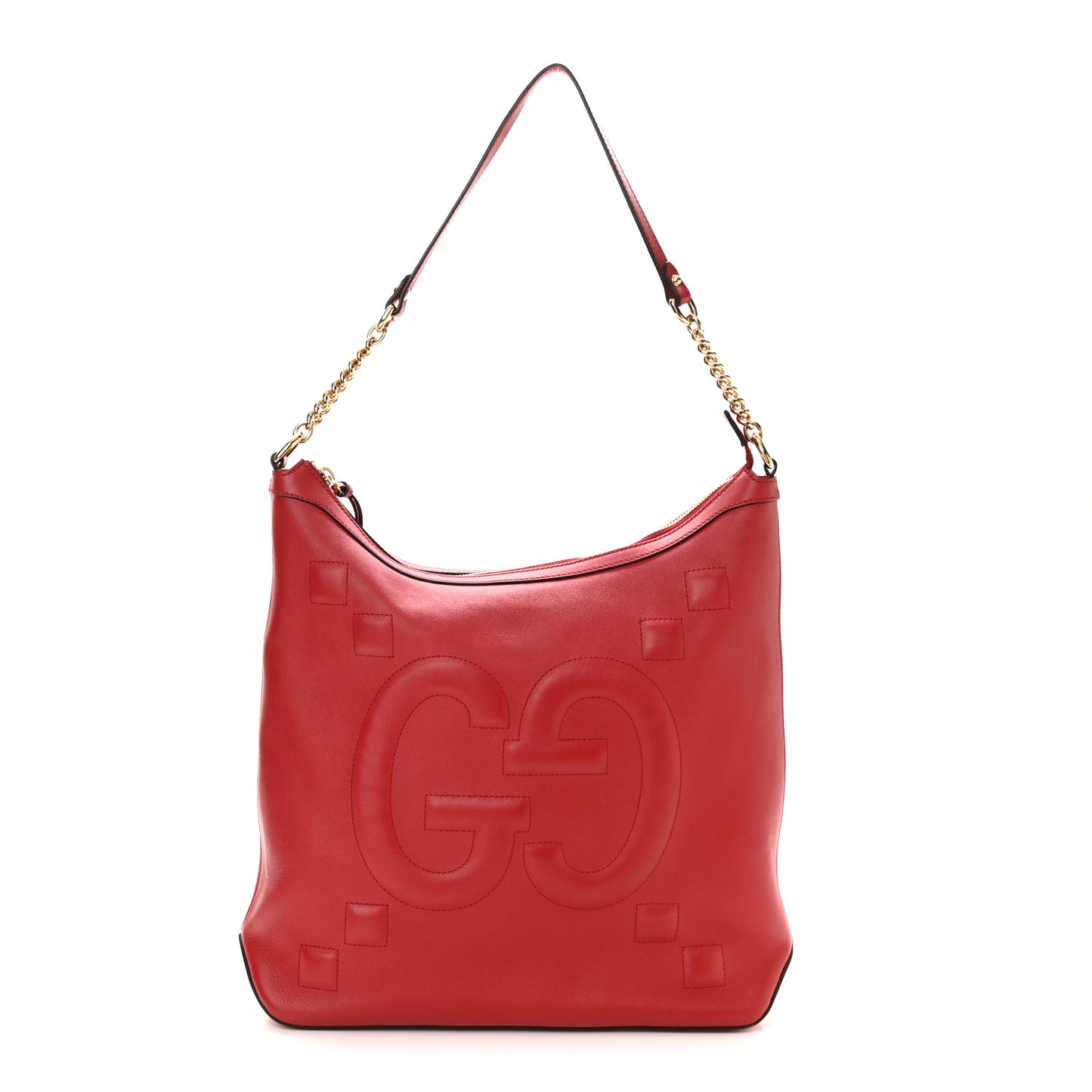 Apollo Calfskin GG Dadini Embroidered Chain Hobo Hibiscus Red