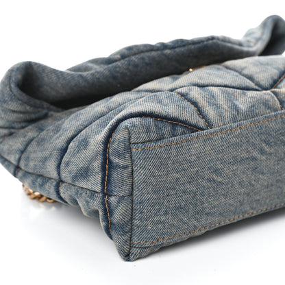 Saint Laurent Denim Quilted Toy Loulou Puffer Monogram Chain Satchel Blue Black 16 of 17
