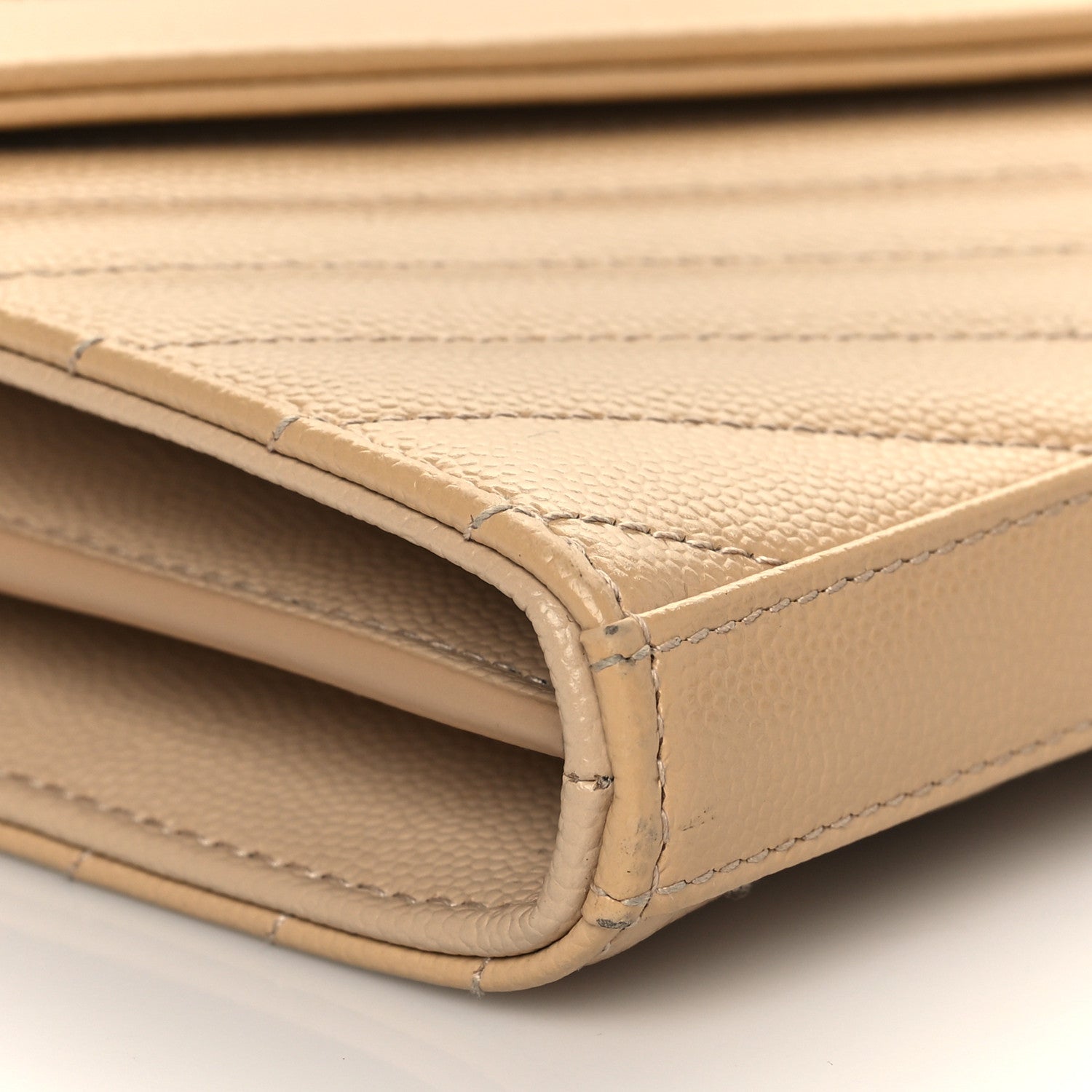 Saint Laurent Grain De Poudre Matelasse Chevron Monogram Chain Wallet Dark Latte 8 of 10