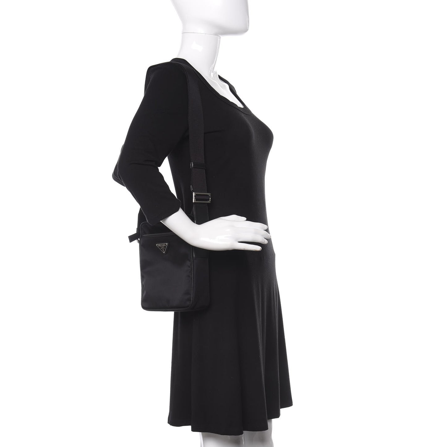 Tessuto Nylon Saffiano Pocket Messenger Shoulder Bag Black