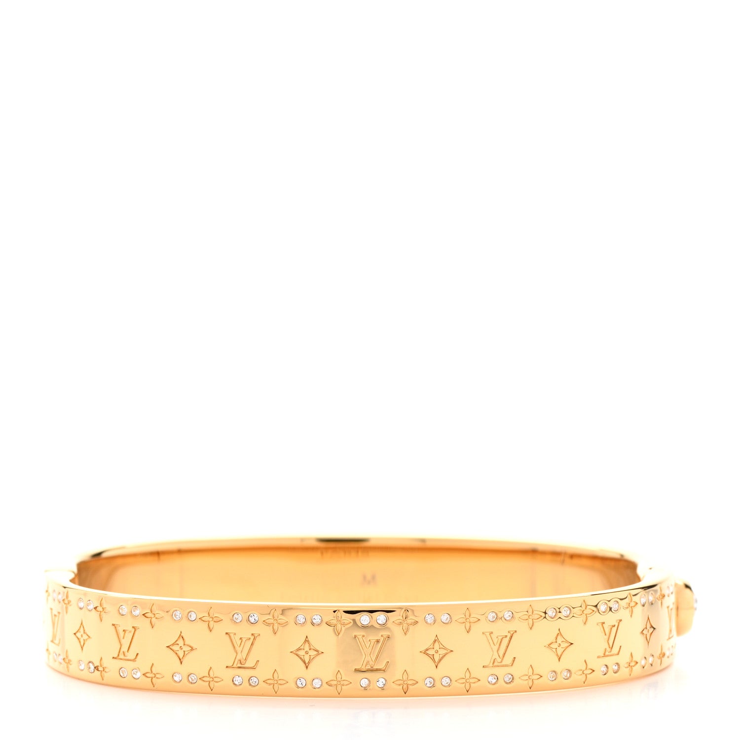Louis Vuitton Brass Crystal Monogram Nanogram Strass Cuff M Gold 3 of 8