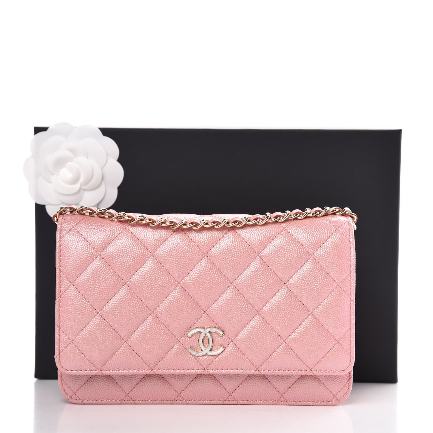 Chanel Iridescent Caviar Quilted Wallet on Chain WOC Rose Pink 9 of 9