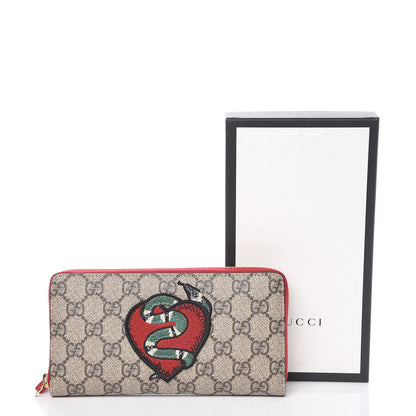 Gucci GG Supreme Monogram Kingsnake Heart Embroidered Zip Around Wallet Red 8 of 8