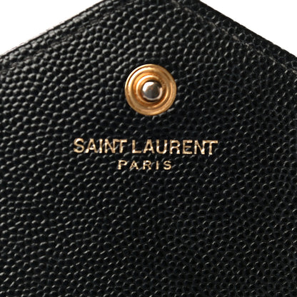 Saint Laurent Grain De Poudre Matelasse Chevron Monogram Chain Wallet Black 6 of 13
