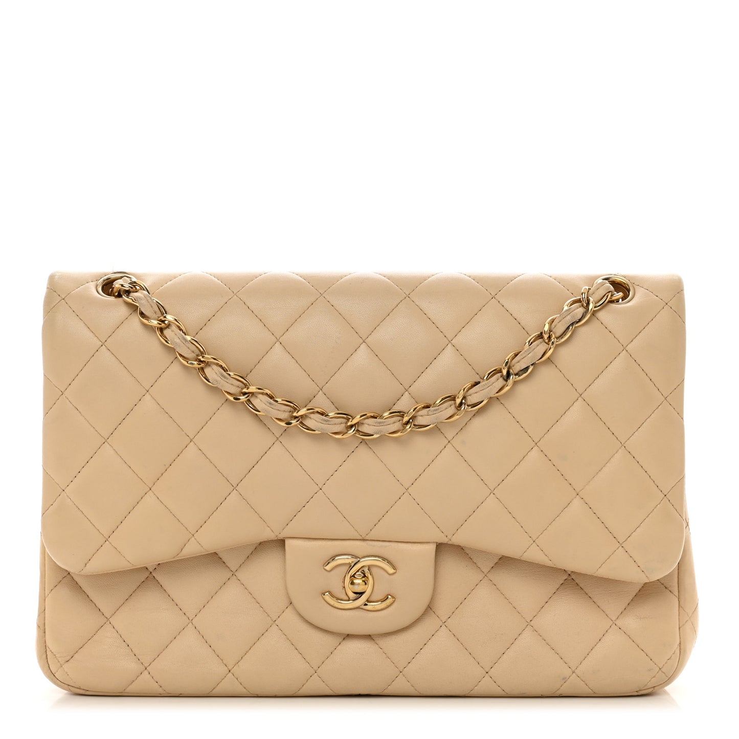 Lambskin Quilted Jumbo Double Flap Beige Clair