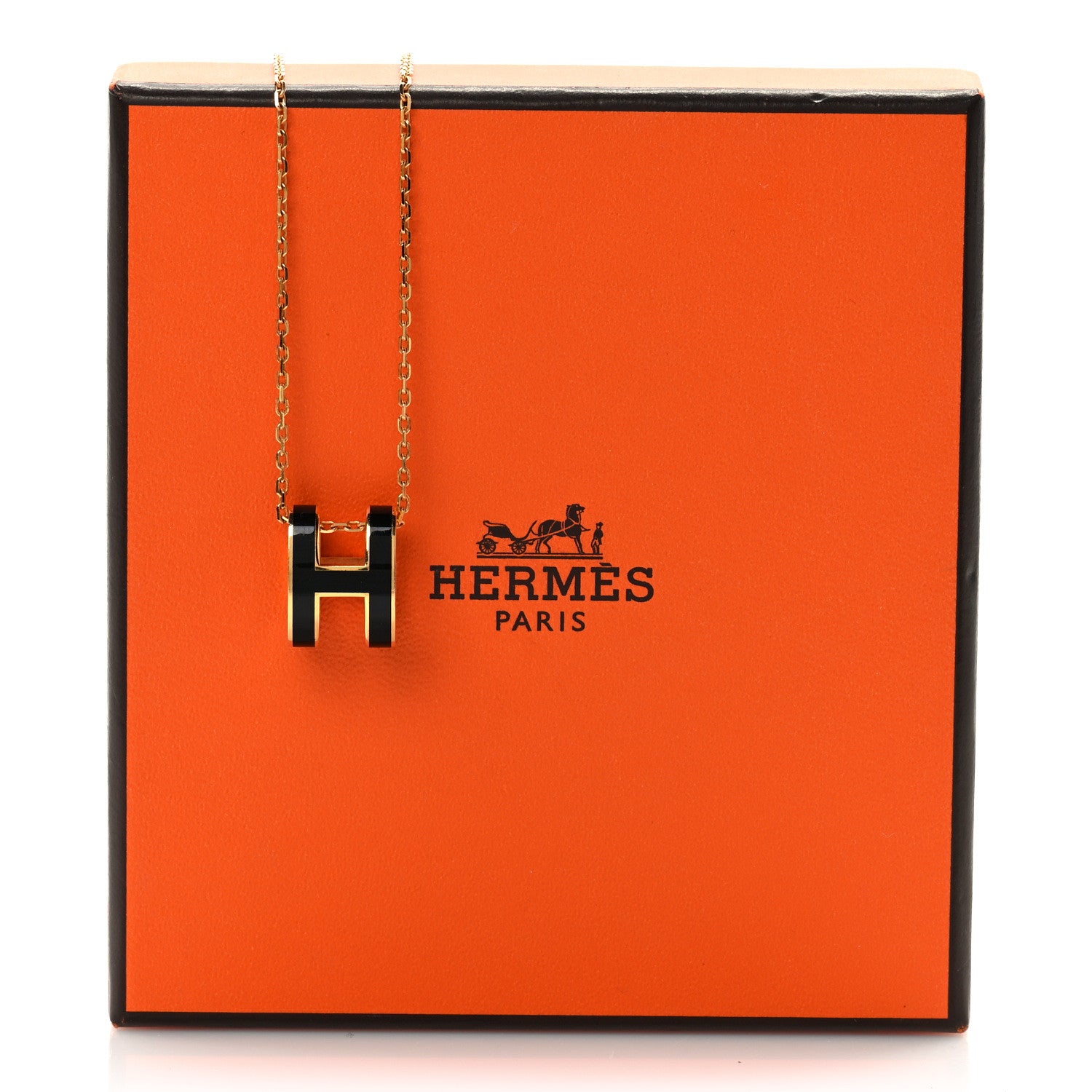 Hermes Lacquered Gold Pop H Pendant Necklace Black 5 of 5
