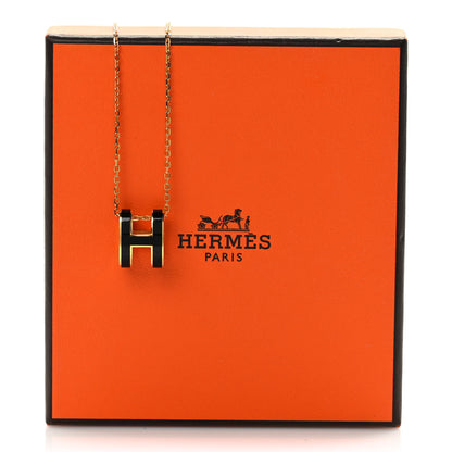 Hermes Lacquered Gold Pop H Pendant Necklace Black 5 of 5