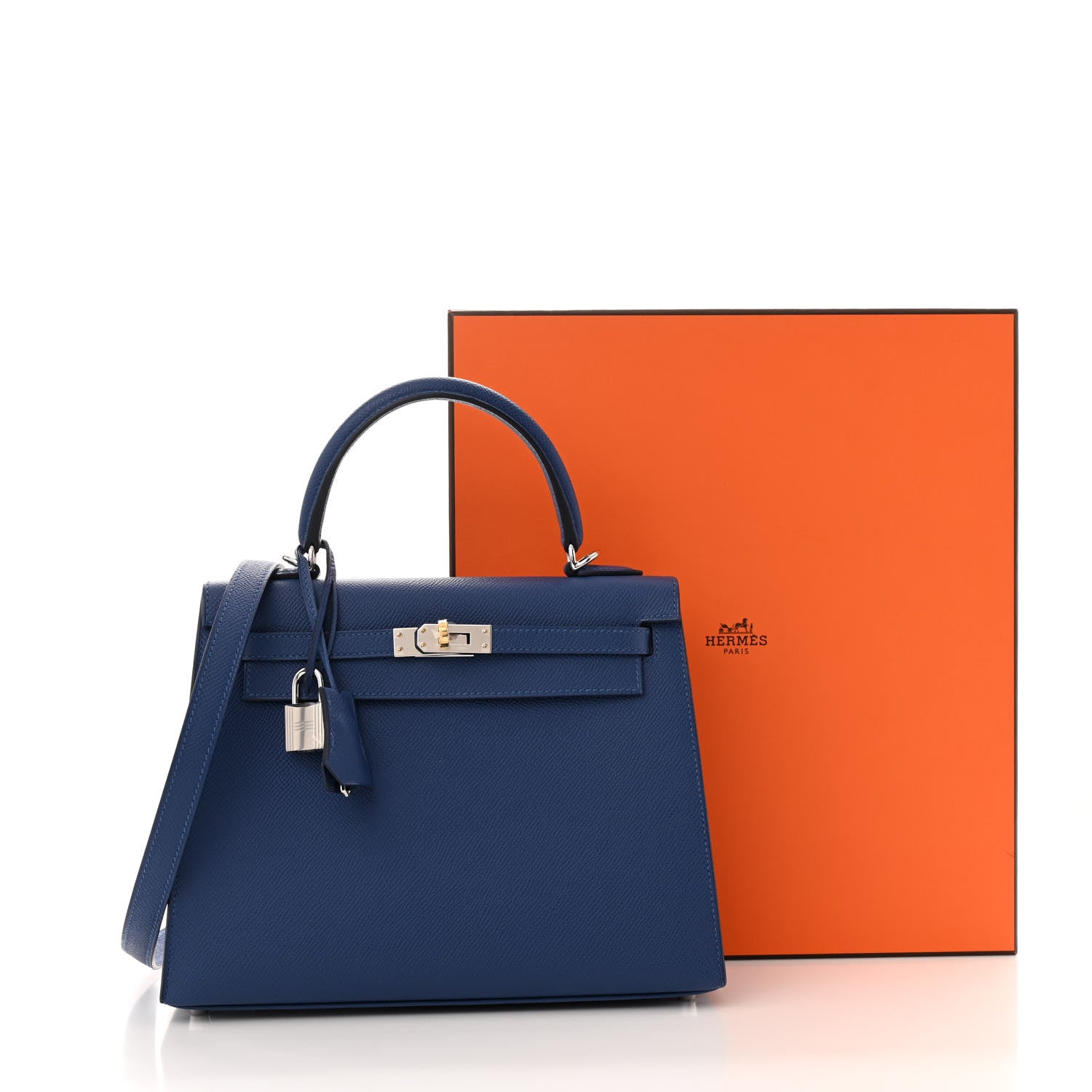 Hermes Epsom Kelly Sellier 25  Bleu Tie 12 of 12