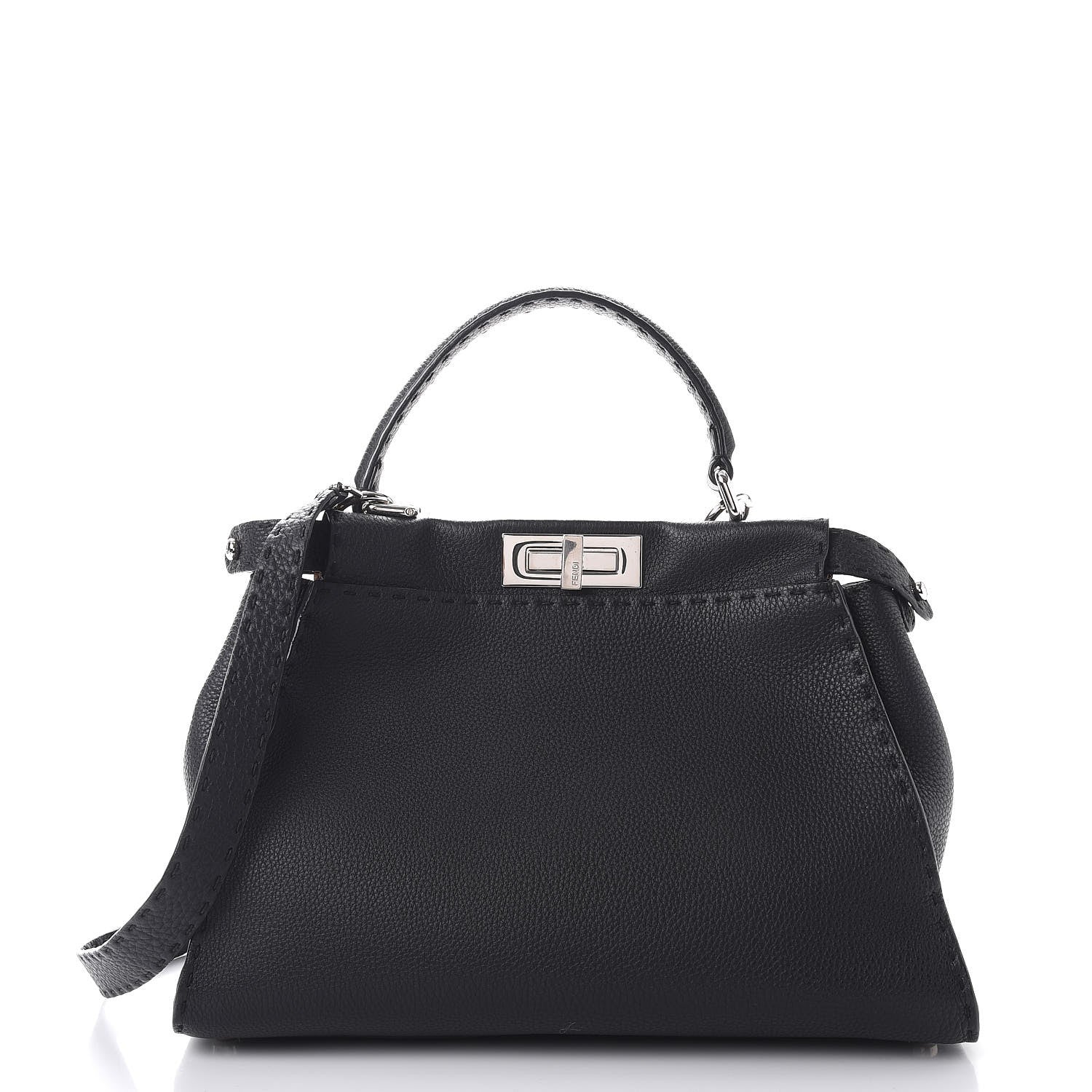 Fendi Cuoio Romano Selleria Bi-Color Medium Peekaboo Iconic Satchel Black Mou 4 of 10
