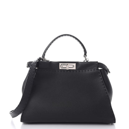 Fendi Cuoio Romano Selleria Bi-Color Medium Peekaboo Iconic Satchel Black Mou 4 of 10