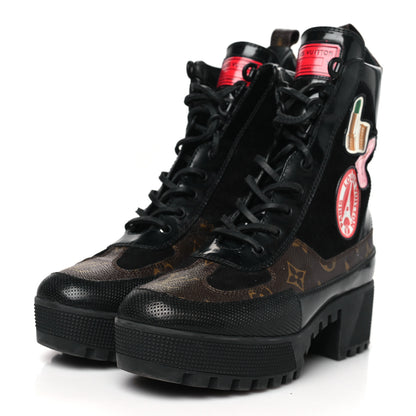 Louis Vuitton Suede Calfskin Monogram World Tour Platform Desert Boots 38 Black 4 of 8