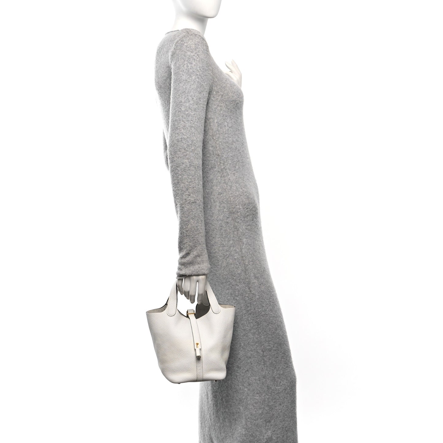 Taurillon Clemence Picotin Lock 18 PM New White