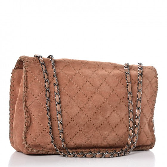 Suede Calfskin Stitch Flap Light Brown