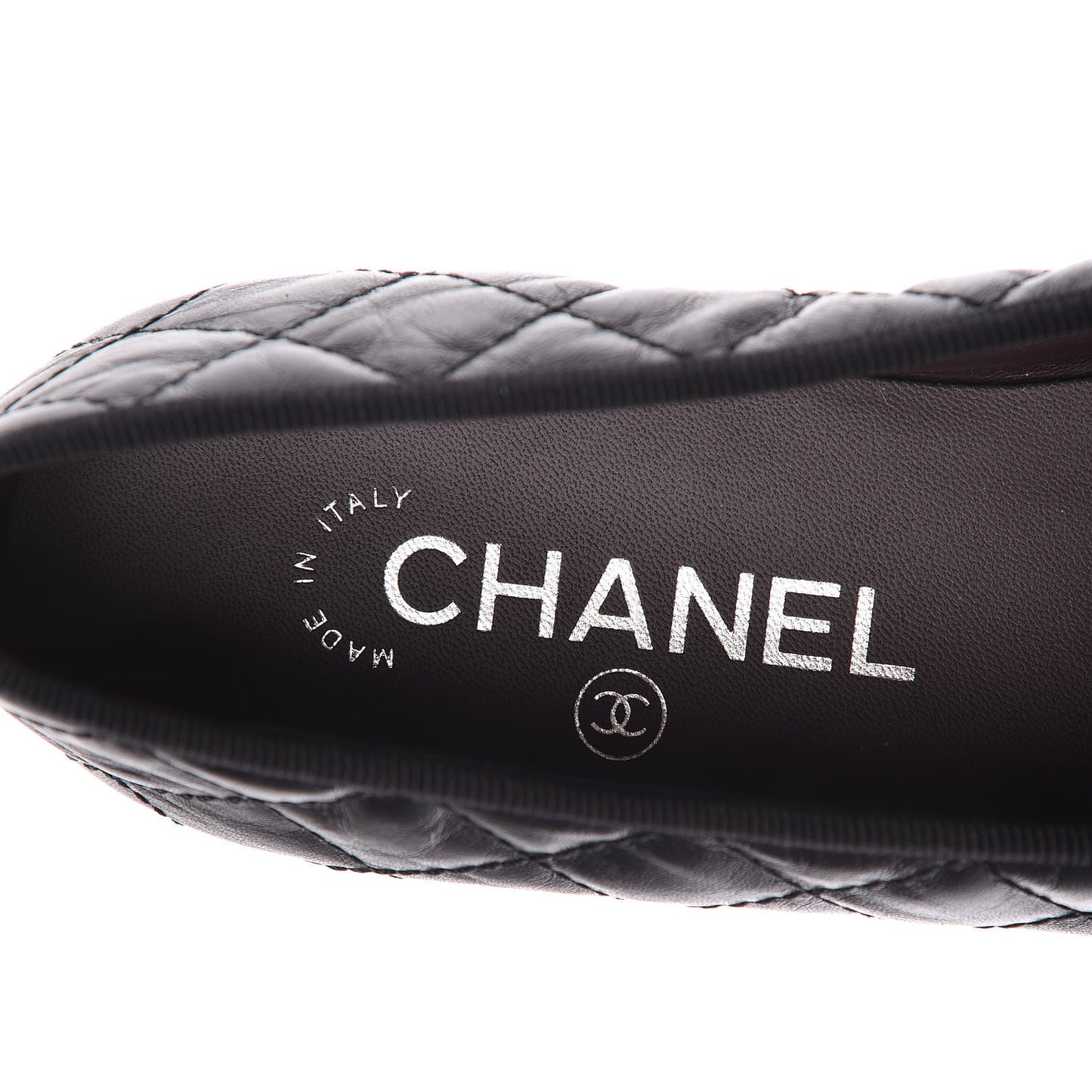 Aged Calfskin Quilted Cap Toe Ballerina Flats 37 Black