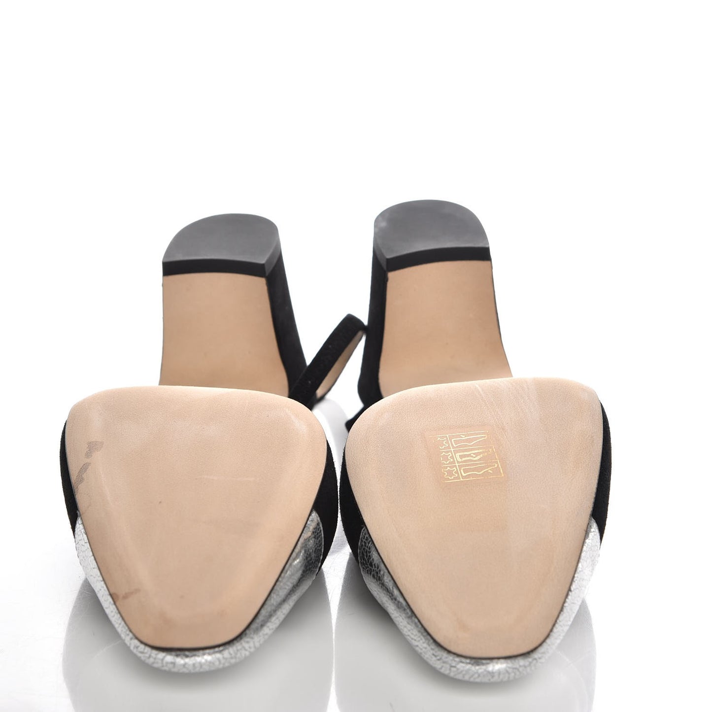 Kid Suede Metallic Lambskin Cap Toe CC Slingback Pumps 39.5 Black Silver