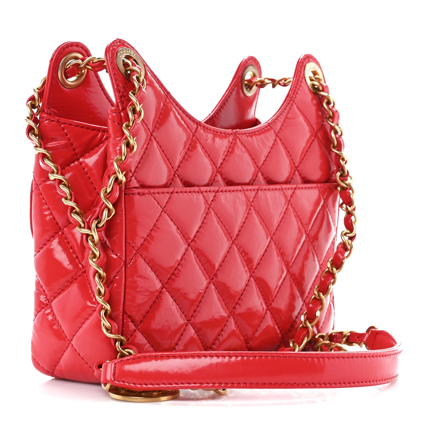 Chanel Shiny Crumpled Calfskin Quilted Small Wavy CC Hobo Red 3 of 11