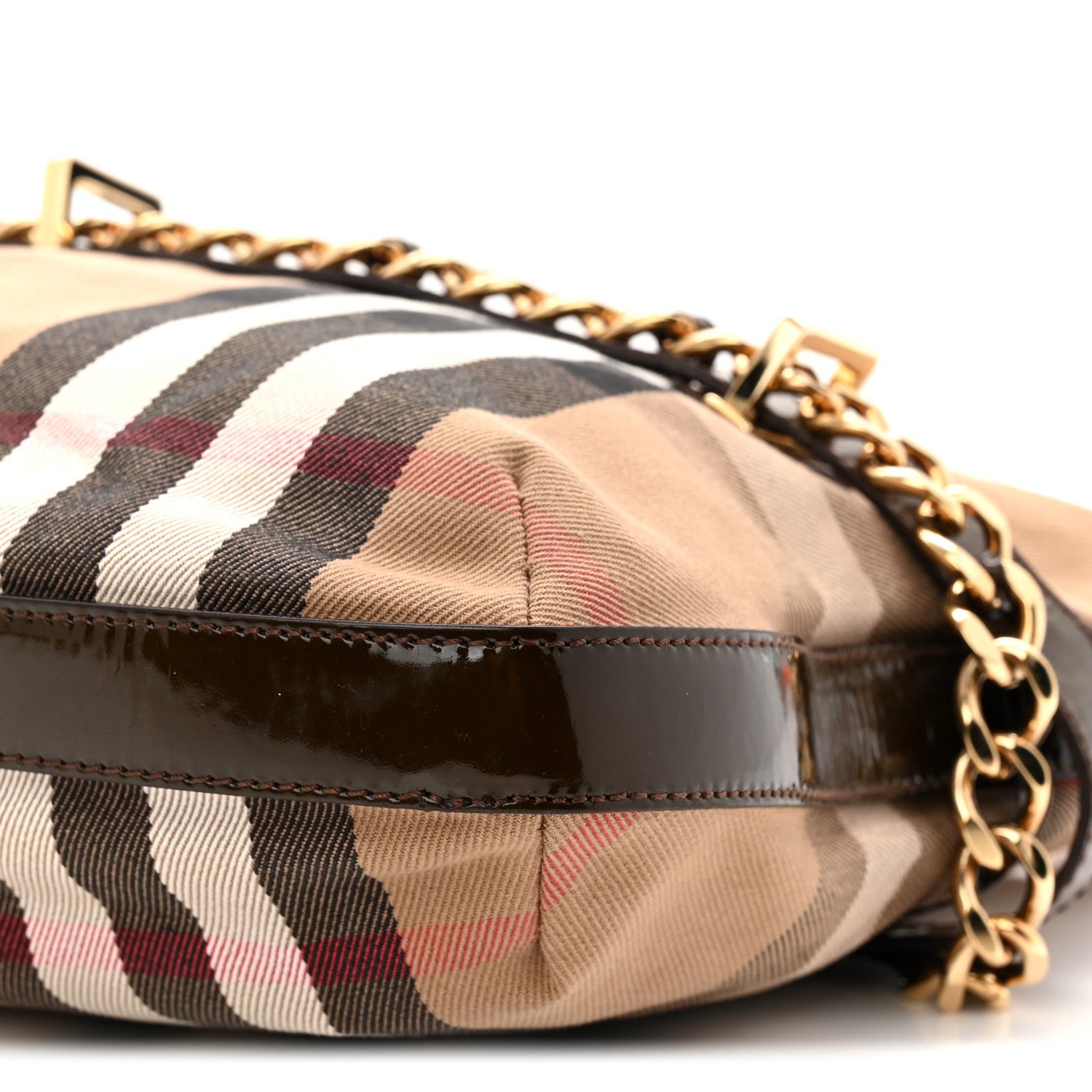 Burberry Patent House Check Chain Hobo Brown 1819058 – FASHIONPHILE
