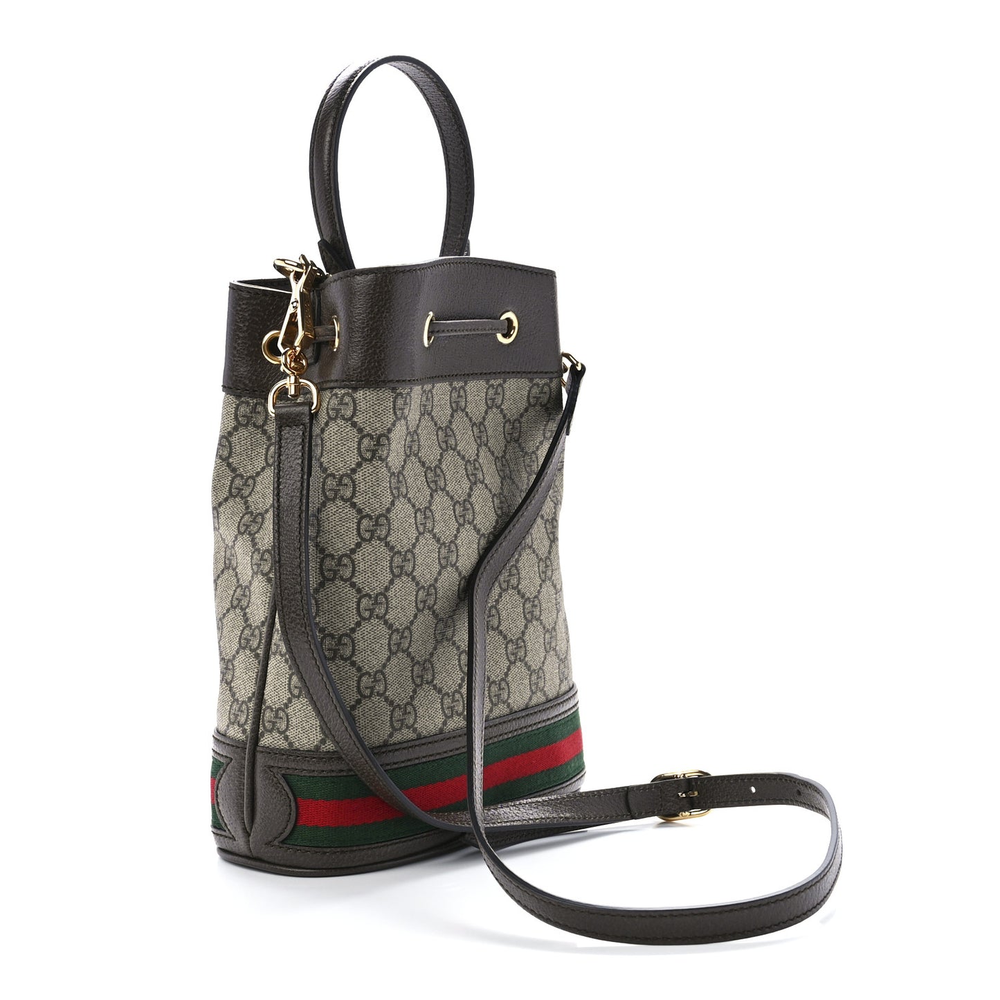 GG Supreme Monogram Web Small Ophidia Bucket Bag Brown