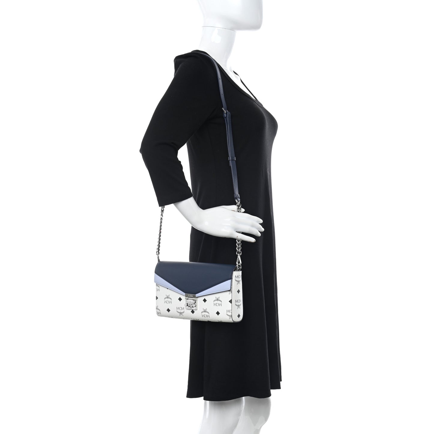 Calfskin Visetos Monogram Medium Millie Color Block Crossbody Bag White Mood Indigo