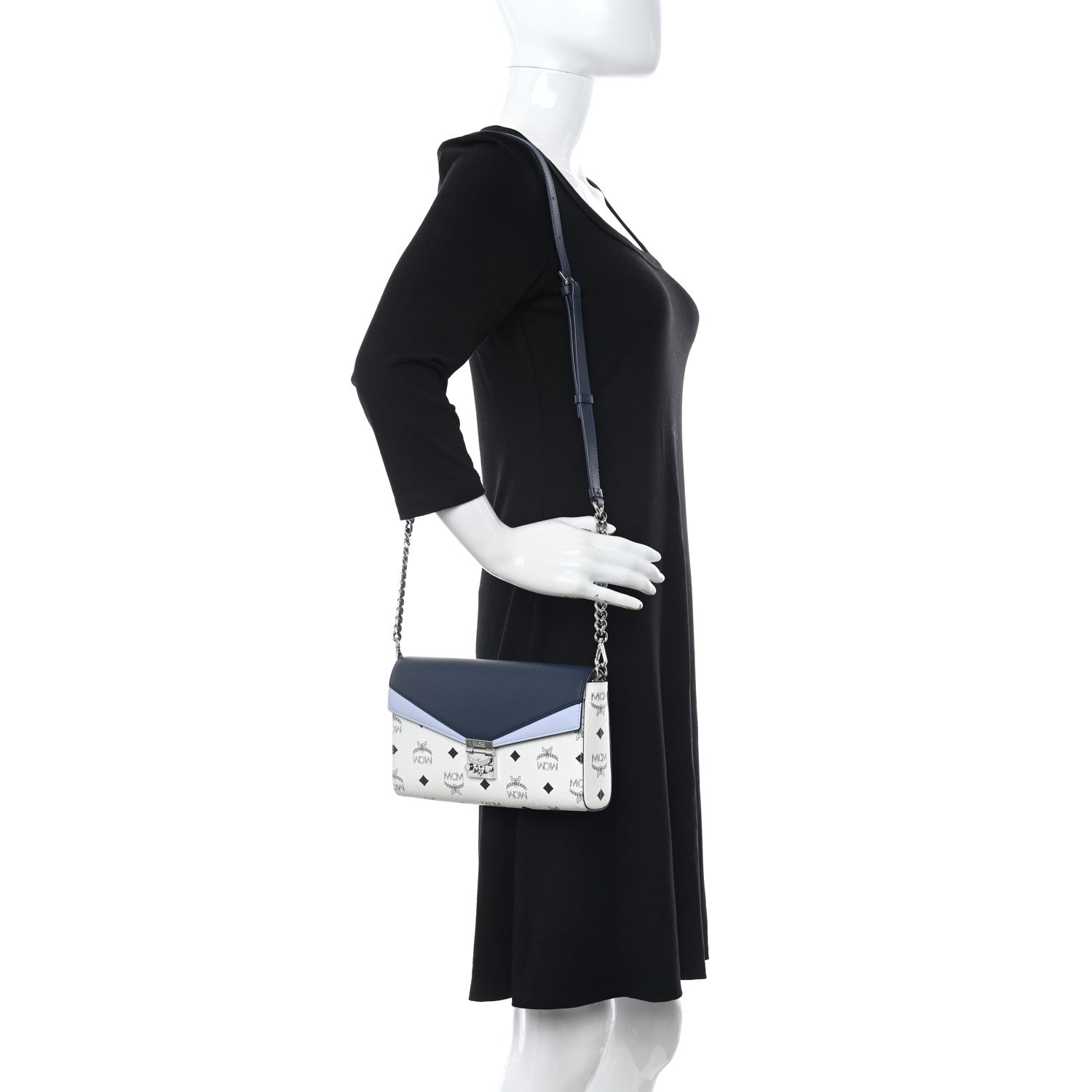 MCM Calfskin Visetos Monogram Medium Millie Color Block Crossbody Bag White Mood Indigo 2 of 10