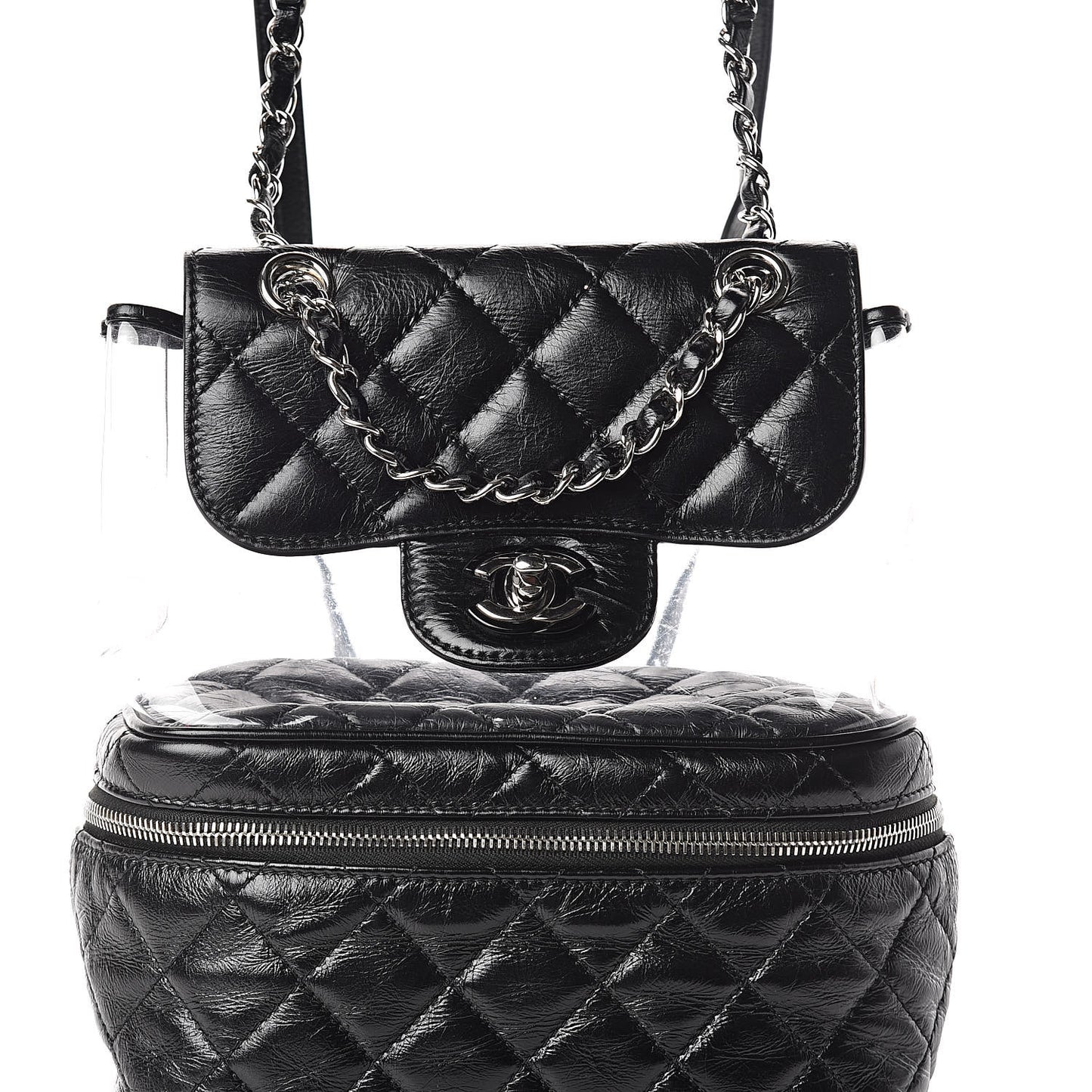Crumpled Calfskin PVC Quilted Backpack Black