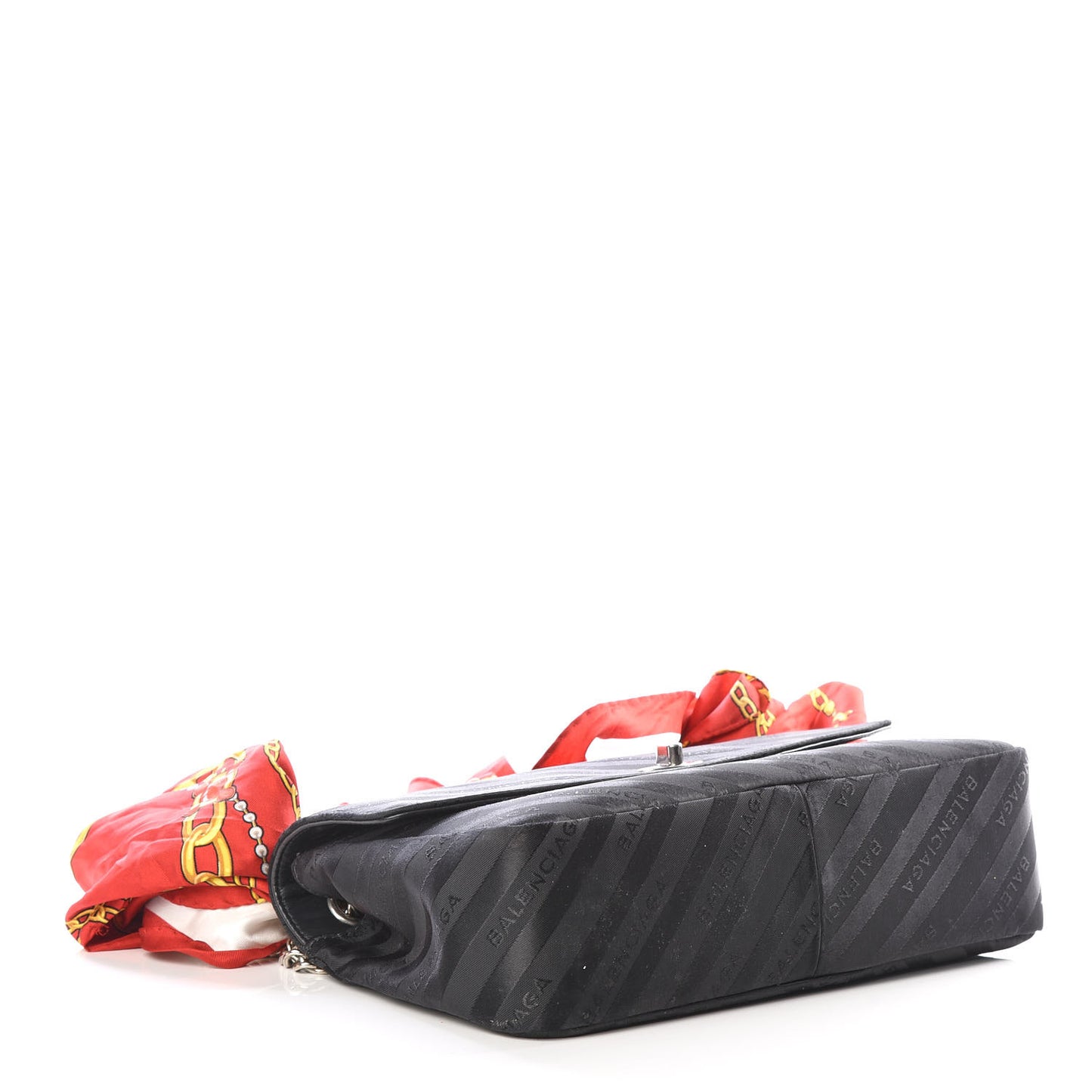 Nylon Jacquard Diagonal Logo Medium Scarf Lock Chain Shoulder Bag Black Red